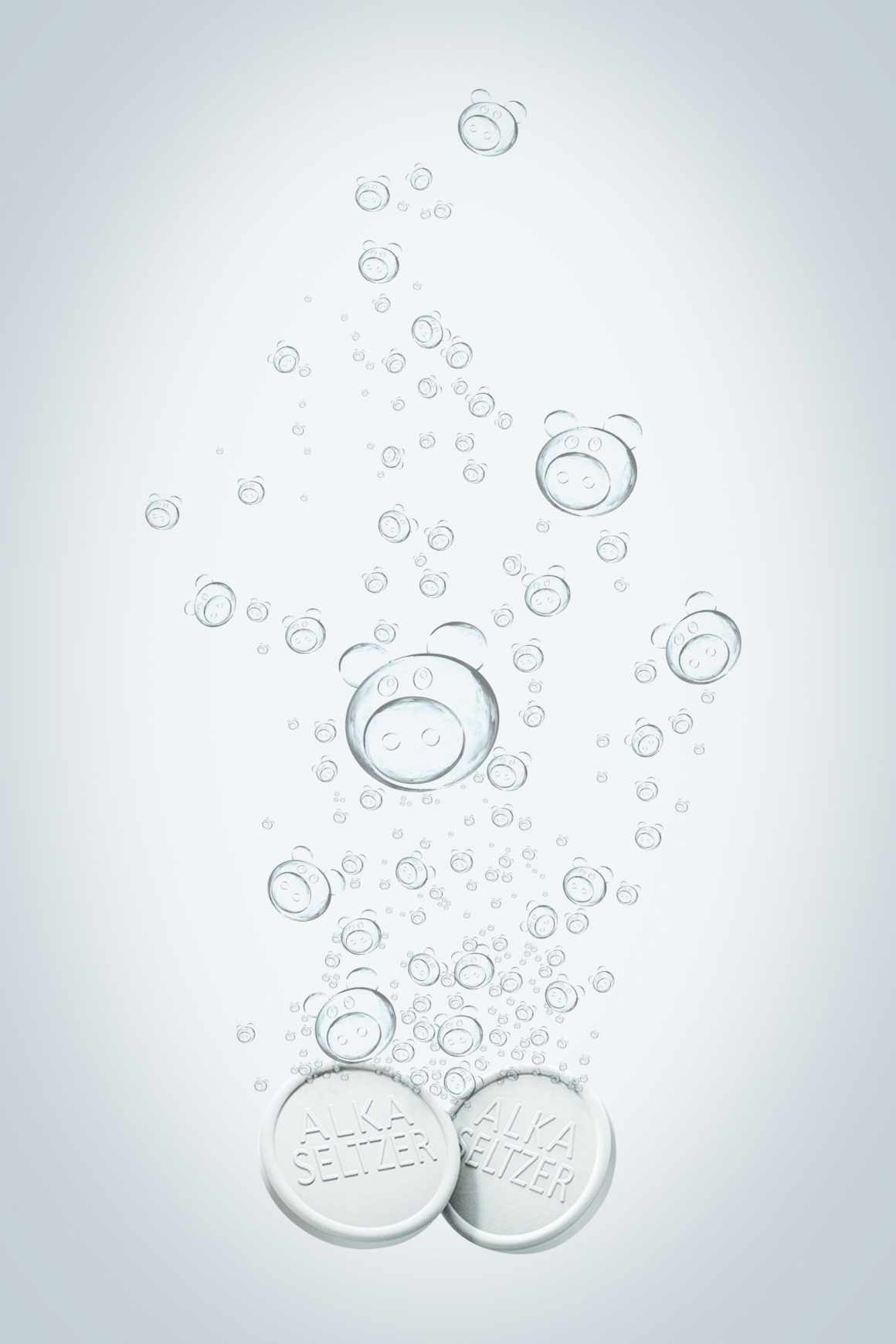 上海廣告設計公司分享-bayer 拜耳Alka Seltzer 黃金養胃泡騰片平面廣告創意設計- 豬篇