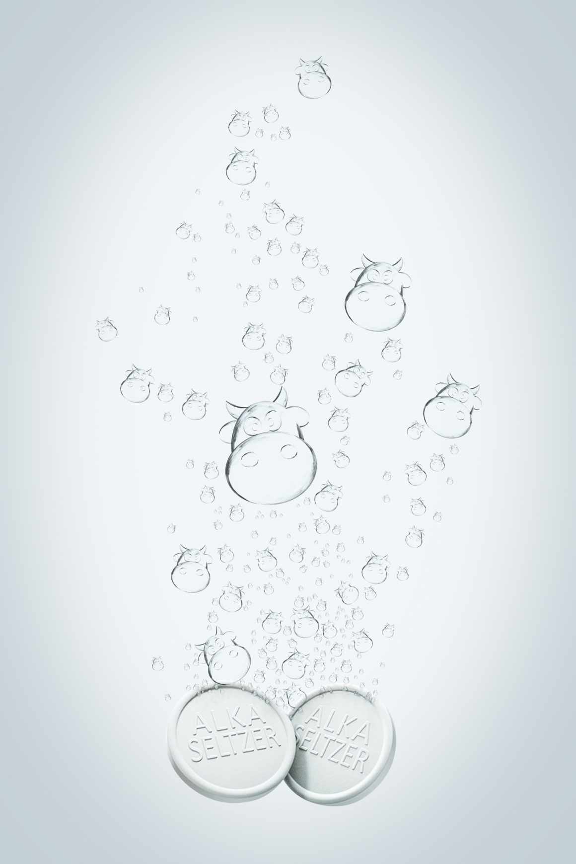 上海廣告設計公司分享-bayer 拜耳Alka Seltzer 黃金養胃泡騰片平面廣告創意設計-牛篇
