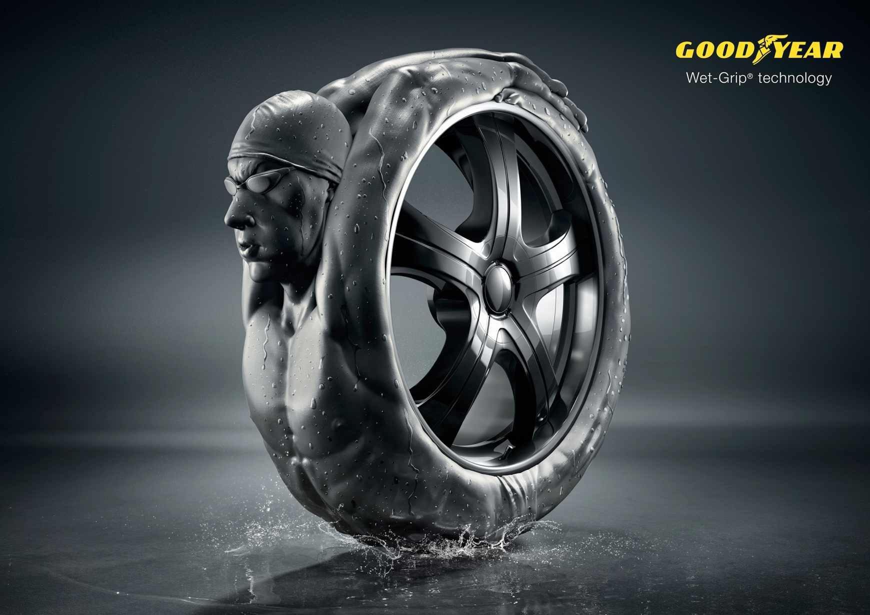 Goodyear 固特異輪胎“濕地抓地力”平面廣告創意設計1