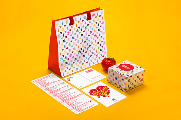 Burger&Love 漢堡快餐餐廳品牌形象設計22-漢堡薯條包裝設計3-手提袋設計VI設計
