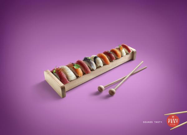 Sushi Fest 壽司餐廳歐洲第一屆第一屆壽司節(jié)平面創(chuàng)意廣告設(shè)計(jì)-木制音樂(lè)
