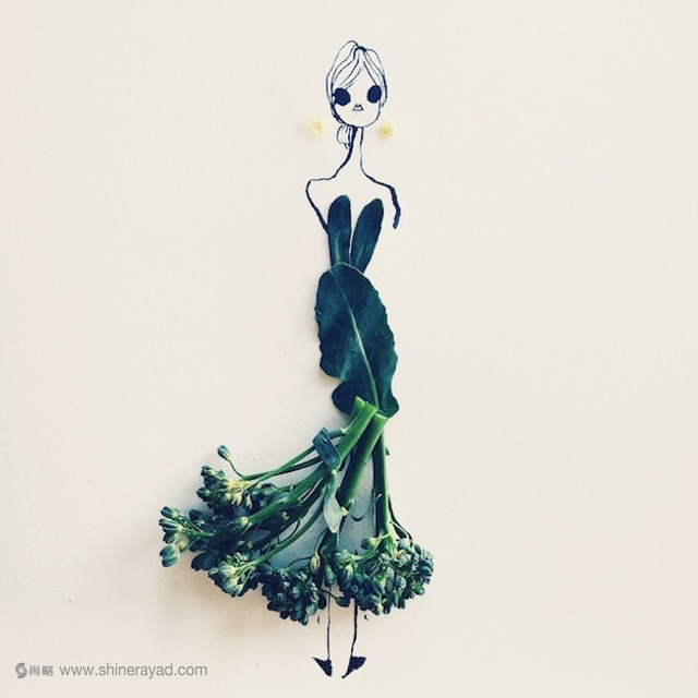 植物女人藝術搭配畫作-蔬菜裙子
