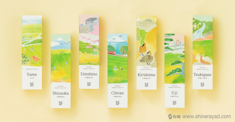 日本Saudade Tea 淡雅水彩插畫有機茶葉品牌包裝設計1