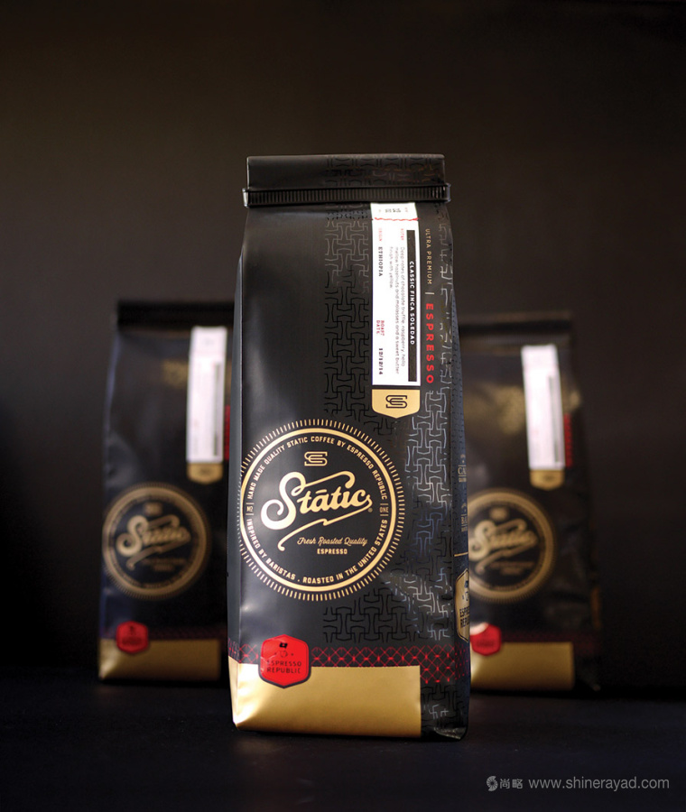 Static Coffee 袋裝咖啡豆咖啡紅黑包裝設計1-黑色包裝