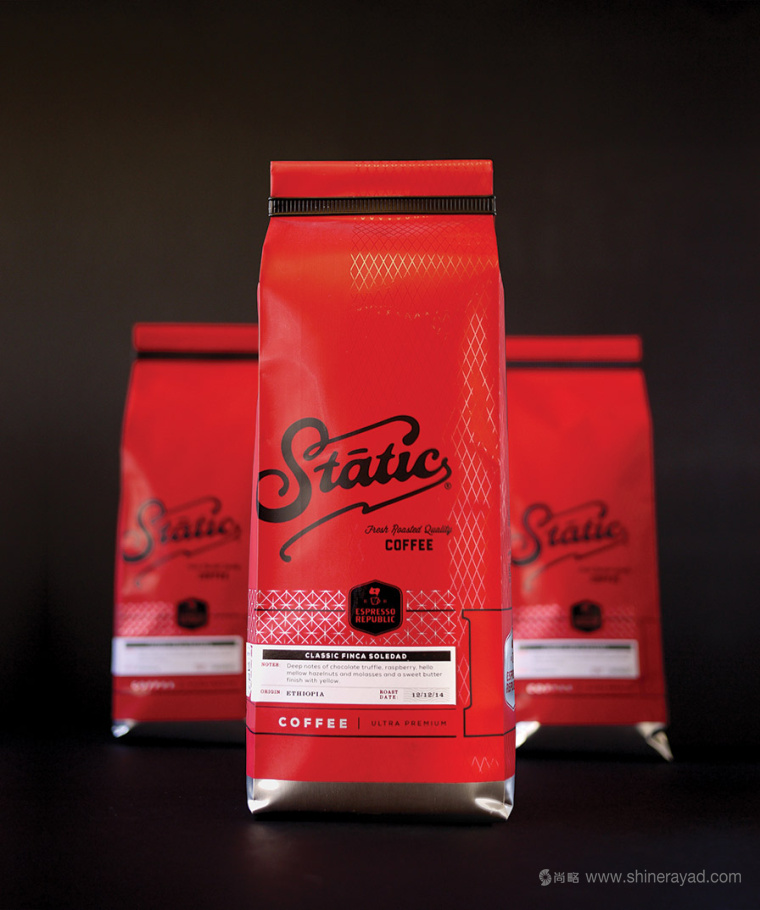 Static Coffee 袋裝咖啡豆咖啡紅黑包裝設計3-紅色包裝