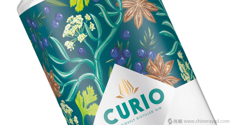 國外手繪植物花卉插畫風(fēng)格洋酒包裝設(shè)計(jì)-curio杜松子酒和伏特加酒包裝設(shè)計(jì)3