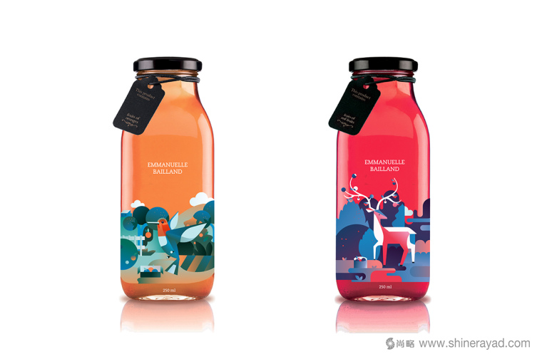 上海包裝設計公司設計欣賞：de jus 有機果汁飲料包裝設計與動物風景插畫設計1