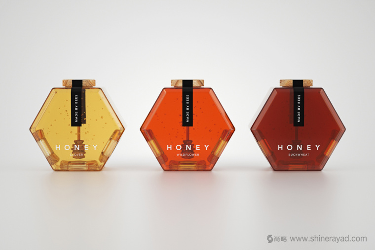 六角形造型設計Honey 蜂蜜產(chǎn)品瓶型設計包裝設計-上海食品包裝設計公司2