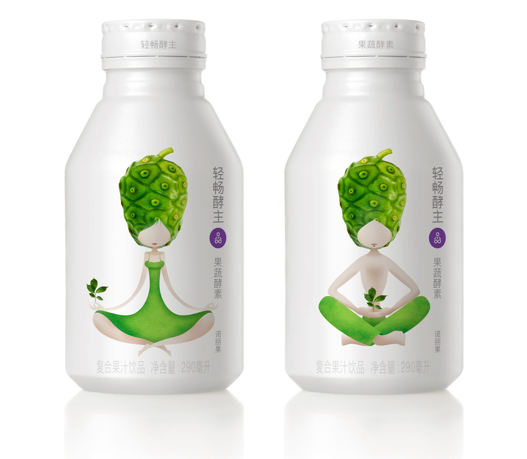 輕暢酵主酵素果汁飲料人物水果創意插畫包裝設計-上海包裝設計公司收藏賞析2