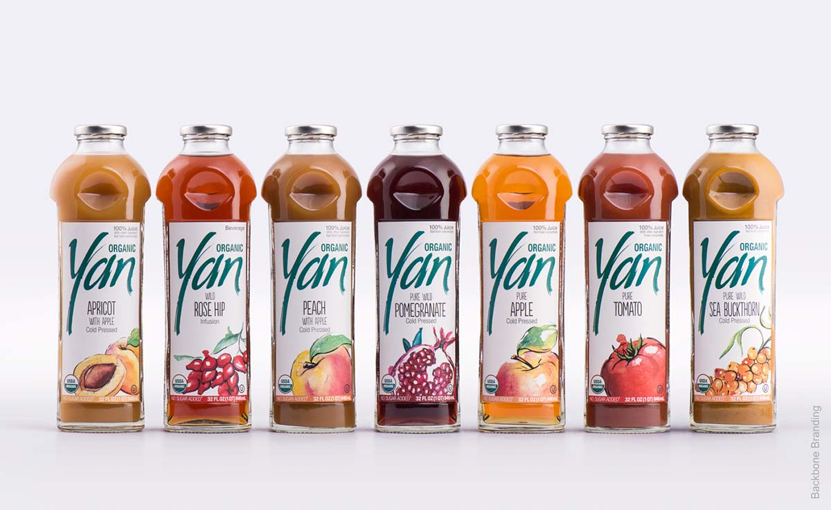 被咬了一口的Yan天然健康有機果汁飲料產品包裝設計瓶型設計