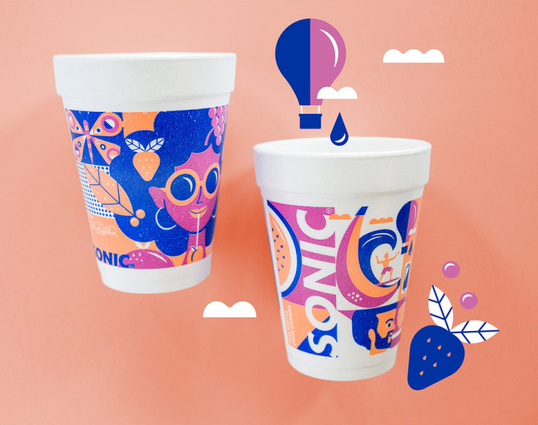 時尚餐飲品牌設計-Sonic外賣飲料杯餐飲盒子包裝設計，給您深深的夏日懷念
