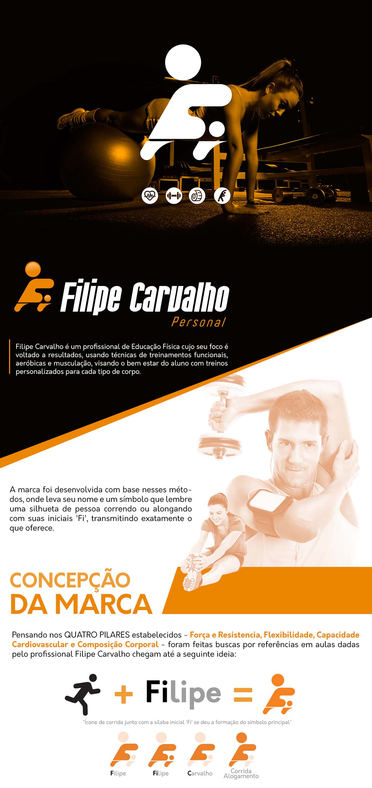  Filipe健身體育培訓機構品牌logo設計，源自跑步剪影與速度的符號