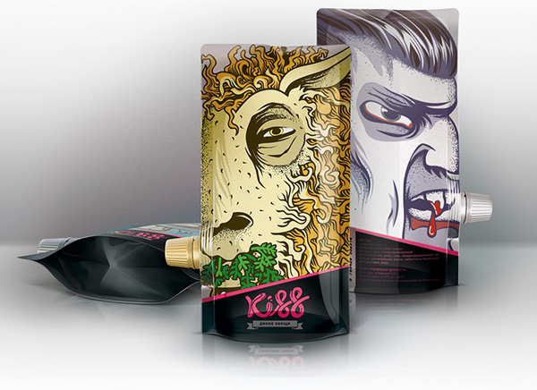 kiss人物夸張插畫(huà)果蔬泥包裝設(shè)計(jì)-上海包裝設(shè)計(jì)公司國(guó)外創(chuàng)意包裝欣賞