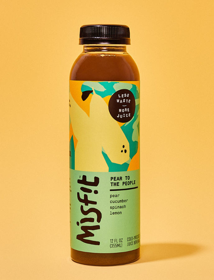 misfit 混合蔬菜水果果汁包裝設計，色彩明亮的自由涂鴉藝術氣質