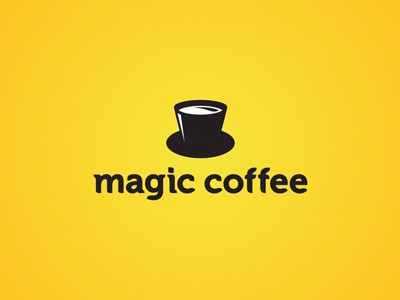 黃色背景加咖啡杯的logo設計
