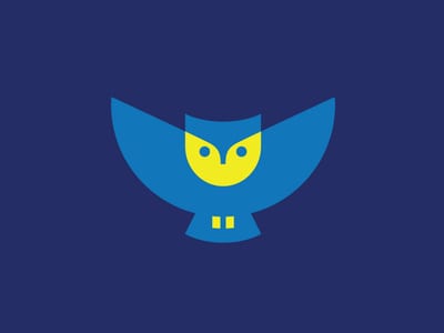 藍(lán)加金色的打開翅膀的貓頭鷹logo設(shè)計(jì)