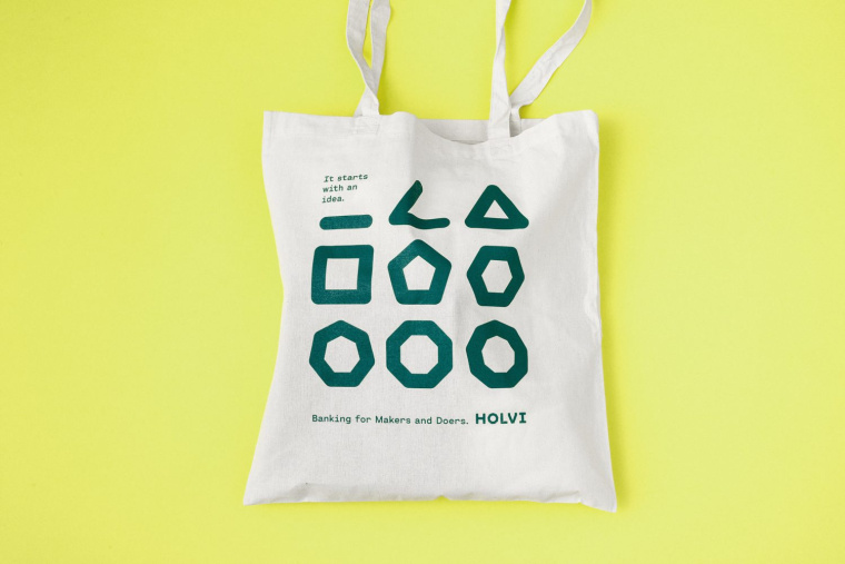 銀行品牌Holvi視覺形象VI設計，被圓角軟化的多邊形創意
