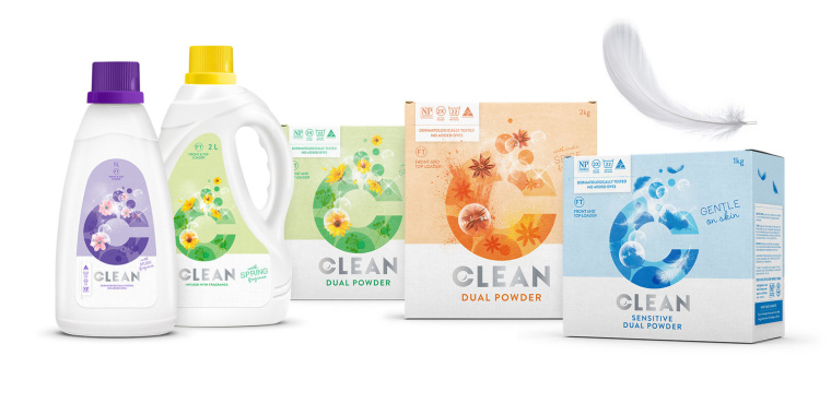 品牌C字母圖形風格 DUAL CLEAN 洗衣粉洗衣劑包裝設計-上海包裝設計公司