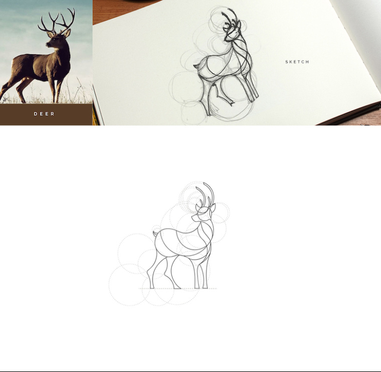 上海logo設計公司分享：基于幾何圓形創作設計的美麗動物標識logo-鹿logo