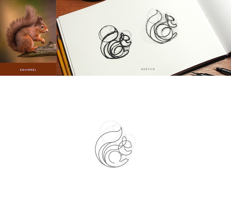 上海logo設計公司分享：基于幾何圓形創作設計的美麗動物標識logo-松鼠logo