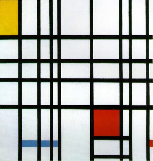De Stijl運動，見蒙德里安的黃色，藍色和紅色的作品，1937年至42年