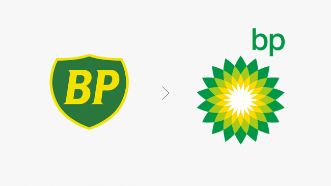 2008年,向日葵樣式的BP標志(右)取代了老盾牌logo(左)-上海品牌logo設計公司 2008年,向日葵樣式的BP標志(右)取代了老盾牌logo(左)-上海品牌logo設計公司