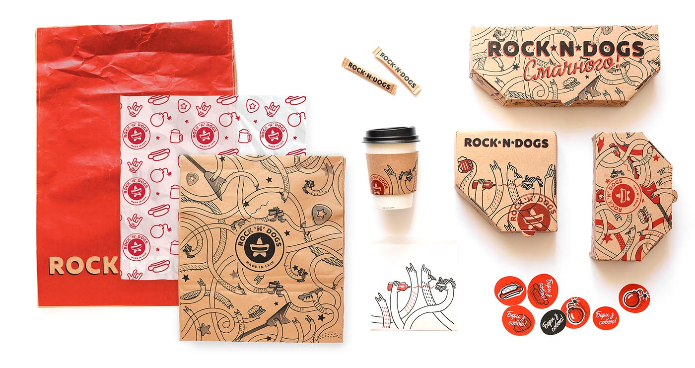 上海品牌包裝設計公司欣賞：ROCK ''''N DOG外賣快餐盒手繪插畫包裝設計