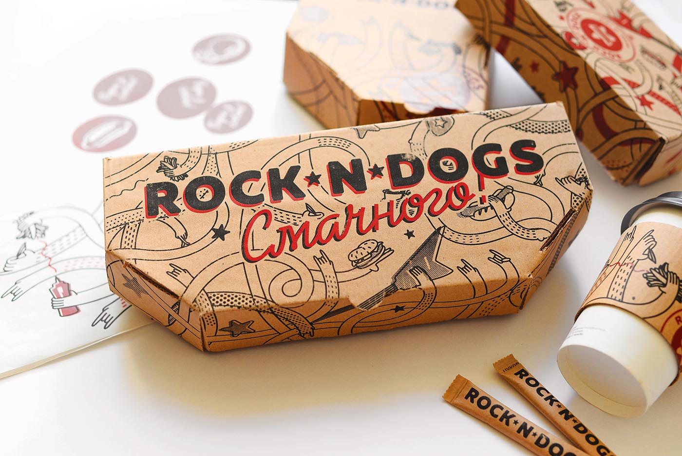 上海品牌包裝設計公司欣賞：ROCK ''''N DOG外賣快餐盒手繪插畫包裝設計