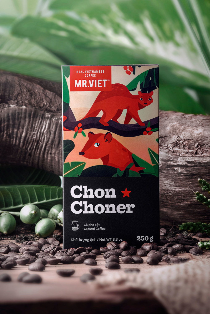 越南Chon Choner咖啡包裝設計，具有俏皮的動物插圖設計