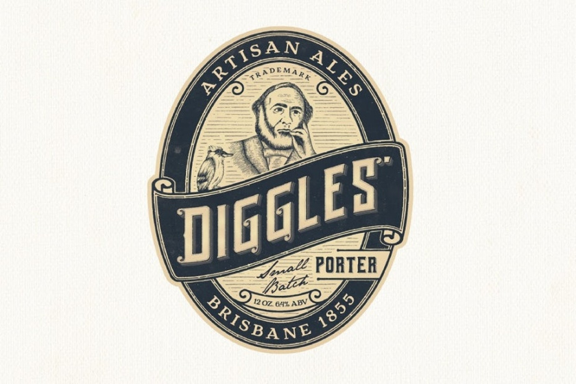 懷舊的復古字體-Diggles Artisan Ales標志設計
