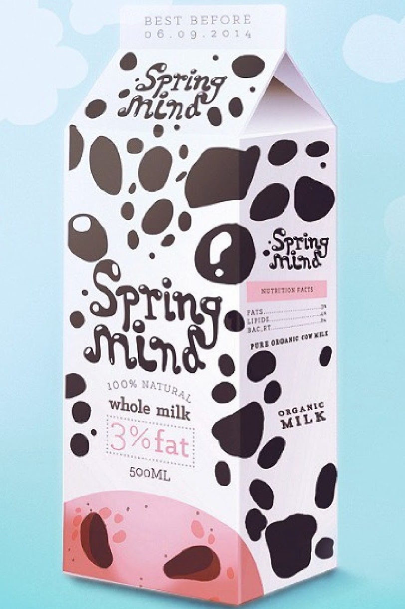 獨特的手工刻字-Spring Mind牛奶包裝設計