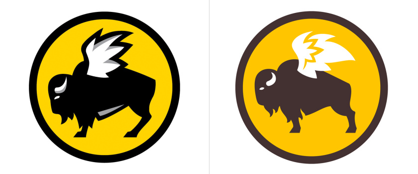 Buffalo Wild Wings體育酒吧新logo設計，帶翅膀的水牛形象