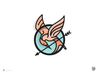 饑餓游戲圓圈加小鳥的logo設計