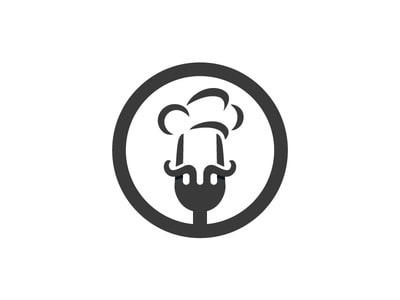 圓圈加叉子和廚師帽logo設計