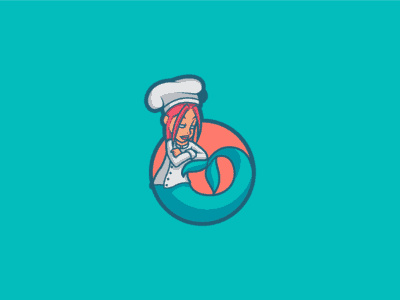 美人魚加圓圈的廚師logo設計