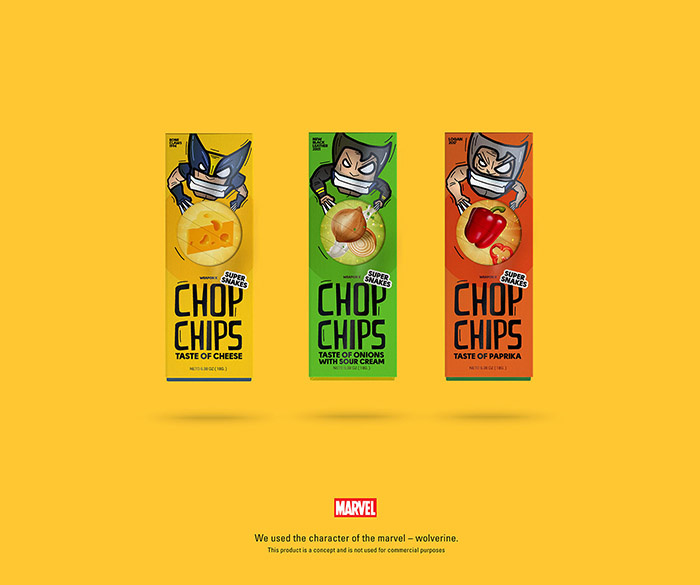 Chop chips 俄羅斯薯片包裝設計，一只卡通小狼仔正在用餐的插畫設計
