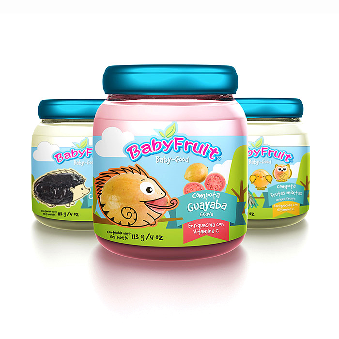 水果外形童趣動物線條插畫風格 BABYFRUIT嬰兒水果泥輔食包裝設計-上海包裝設計公司欣賞