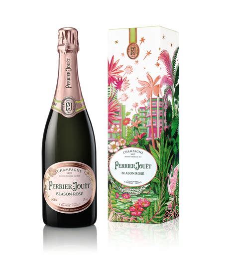 情人節禮盒 PERRIER-JOU?T玫瑰香檳包裝設計，熱帶雨林植物插畫設計