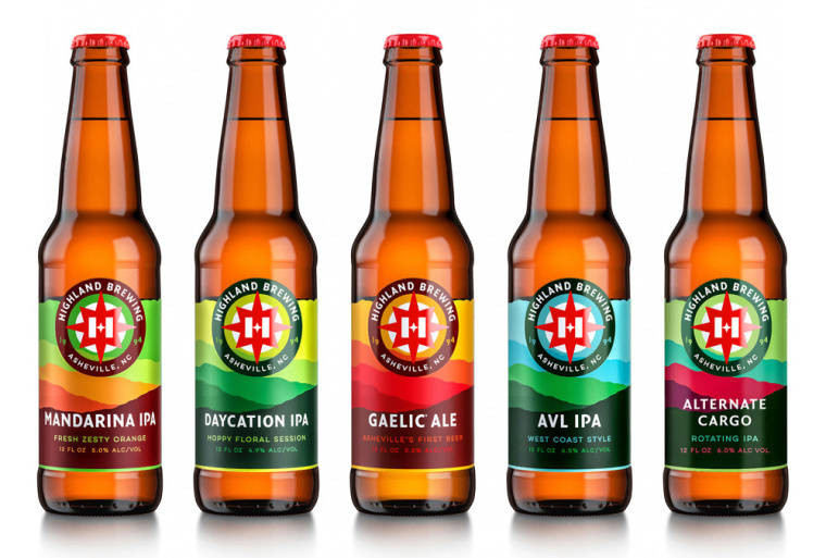 Highland Brewing啤酒包裝設(shè)計標(biāo)志設(shè)計，字母“H”與指南針巧妙的融合