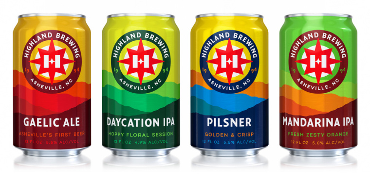 Highland Brewing啤酒包裝設(shè)計標(biāo)志設(shè)計，字母“H”與指南針巧妙的融合
