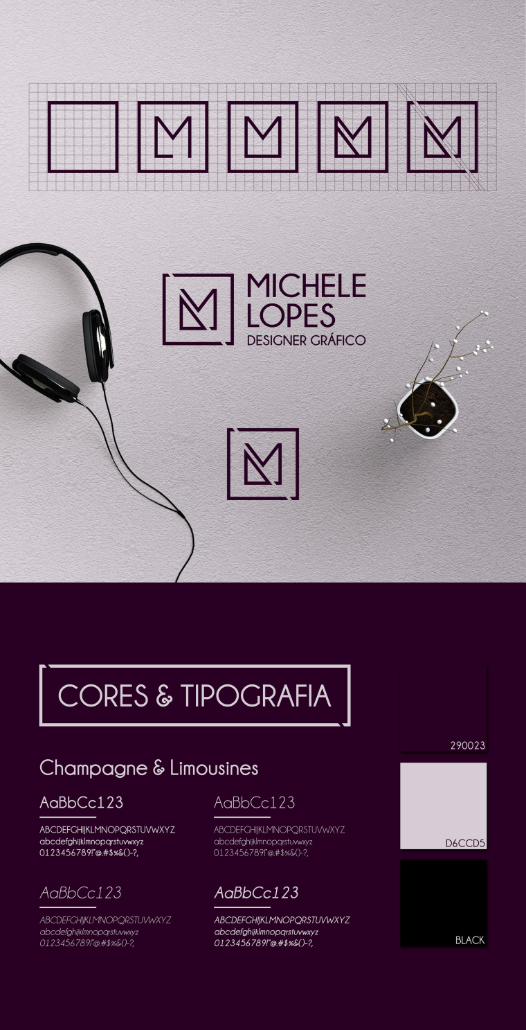 Michele Lopes個人品牌形象VI設計logo設計，極簡與現代主義融合的對角線切割創意