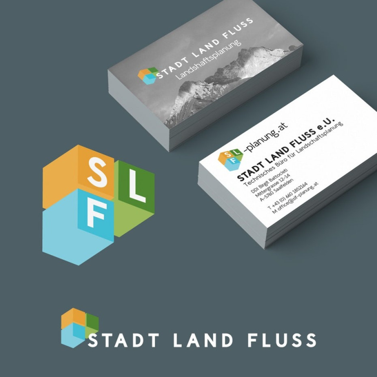 相似顏色標志設計：黃色，橙色和綠色風tadt Land Fluss標志設計