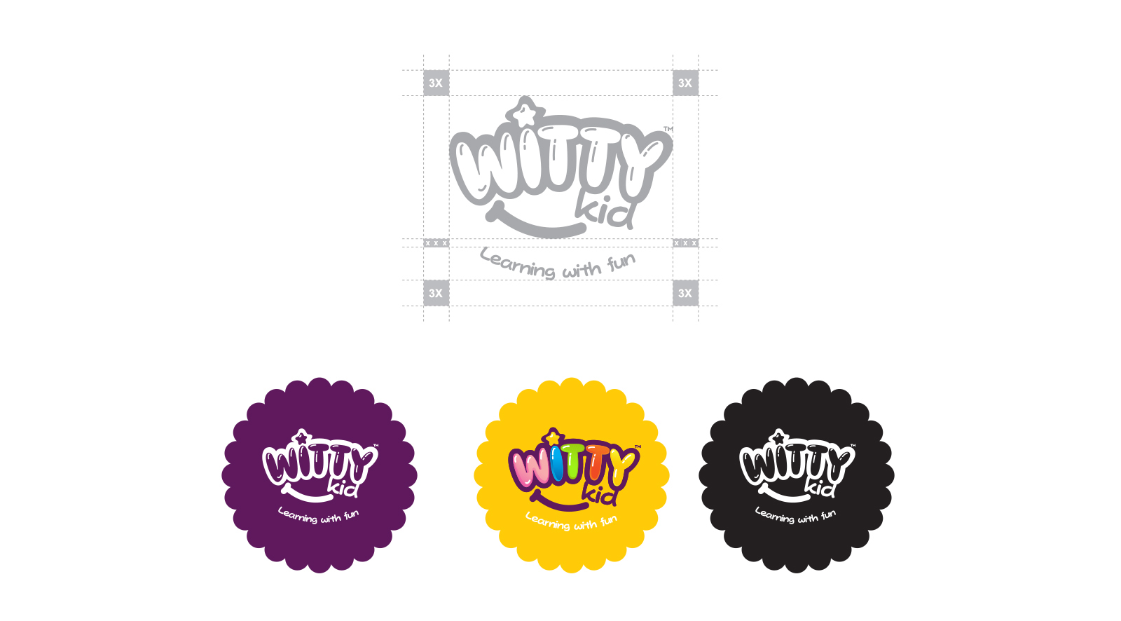 Witty kid 幼兒園創(chuàng)意品牌設(shè)計logo設(shè)計，星星+笑臉+氣球