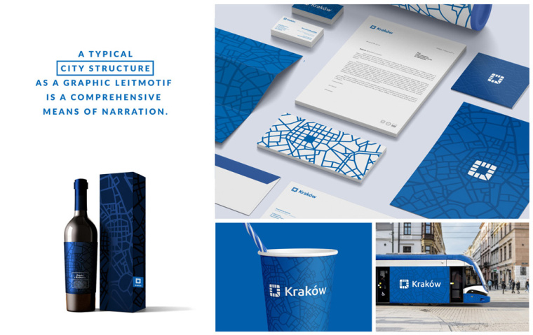 Kraków城市新品牌形象VI設計logo設計，從城市地圖中抽取的形狀
