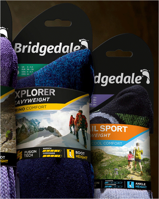 Bridgedale襪子品牌logo設計包裝設計，方便客戶選擇的設計