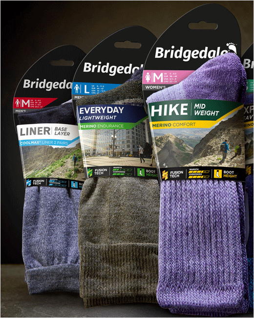 Bridgedale襪子品牌logo設計包裝設計，方便客戶選擇的設計