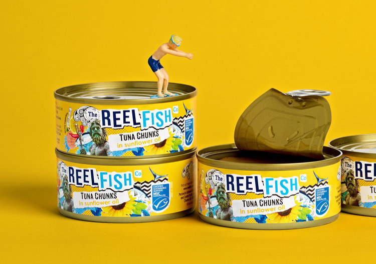 The Reel Fish 金槍魚罐頭包裝設(shè)計(jì),大膽的配色和自由活潑的插圖 The Reel Fish 金槍魚罐頭包裝設(shè)計(jì),大膽的配色和自由活潑的插圖