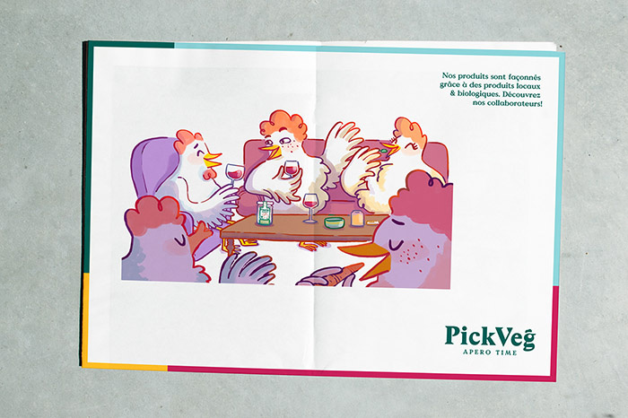 PickVeg 開胃咸菜休閑食品品牌，減輕生活壓力的小雞嘻哈插畫風格
