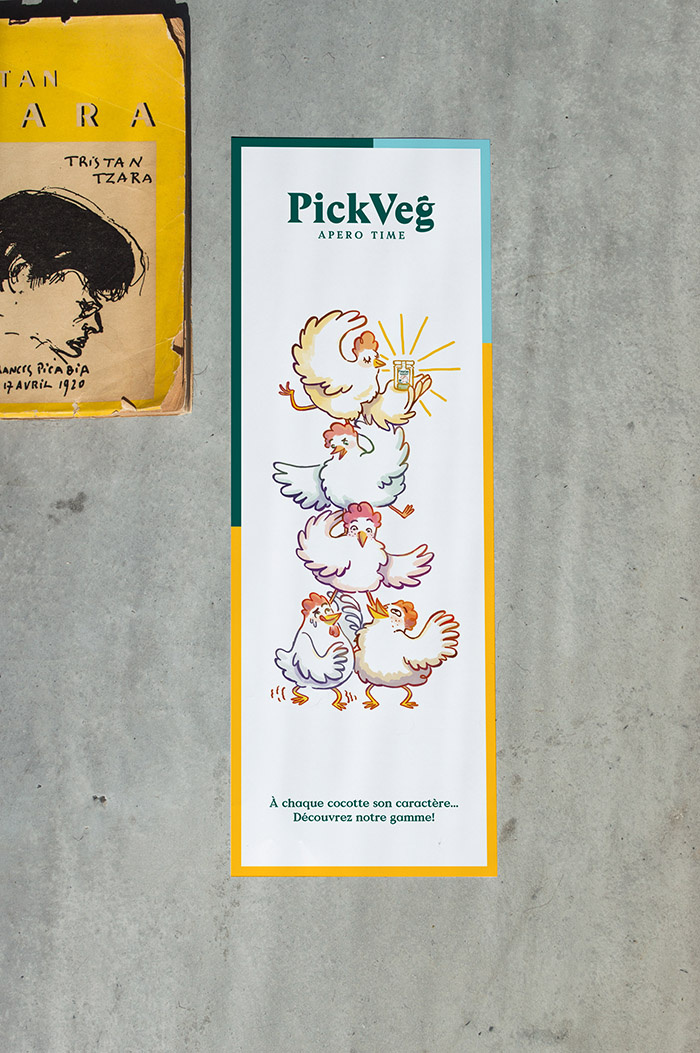 PickVeg 開胃咸菜休閑食品品牌，減輕生活壓力的小雞嘻哈插畫風格