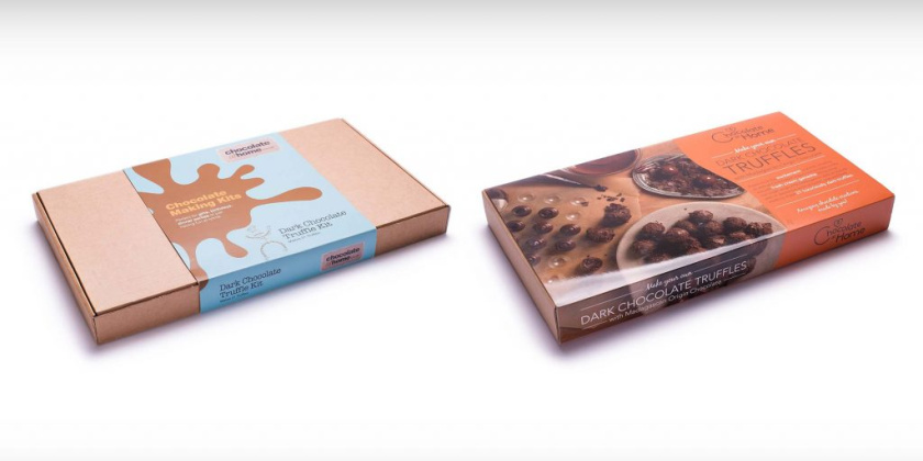 Chocolate at Home巧克力品牌logo設計與系列包裝設計，描述手工巧克力制作場景